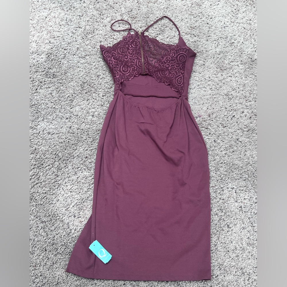 Mauve Midi Bodycon Dress with Lace Detail